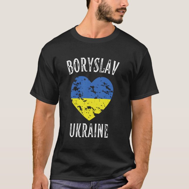Camiseta Distrito de Boryslav, ciudad con bandera de Ucrani (Anverso)