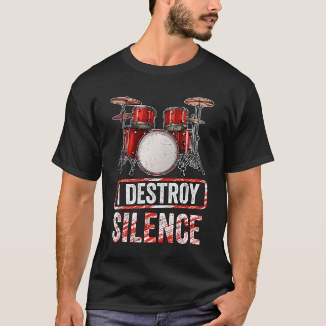 Camiseta Distroy Silence Drum Percussion Rock Music Drum (Anverso)