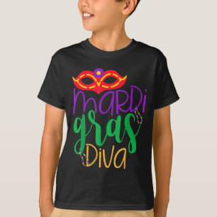 Camiseta Diva de Mardi Gras - Diseño de Máscara y Cuentas 