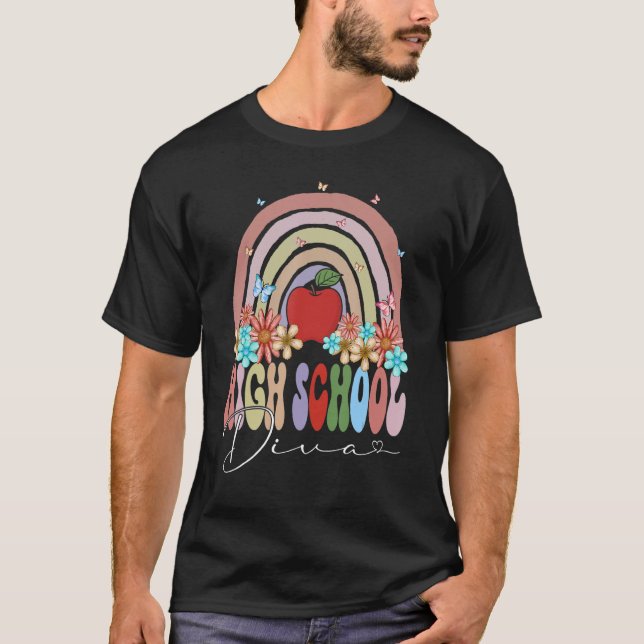 Camiseta Diva de secundaria de vuelta al cole arcoíris retr (Anverso)