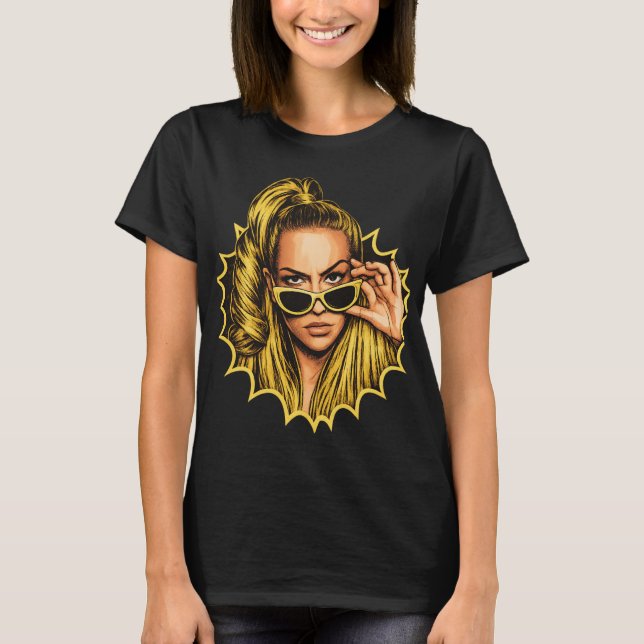 Camiseta Diva dorada del Pop-Art – Estilo de cómic retro (Anverso)
