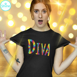 Camiseta DIVA Fabulous Sassy Campy Colores de Arcoiris Alph