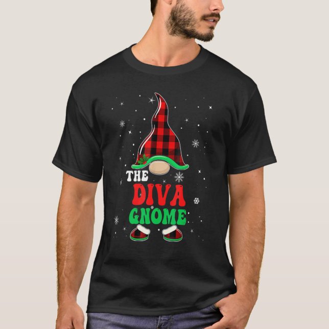 Camiseta Diva Gnome Buffalo Plaid Matching Family Christmas (Anverso)