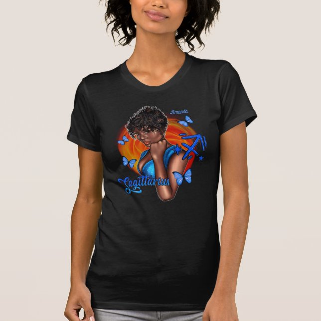 Camiseta Diva Negra Sagitario Audaz con Espíritu Aventurero (Anverso)