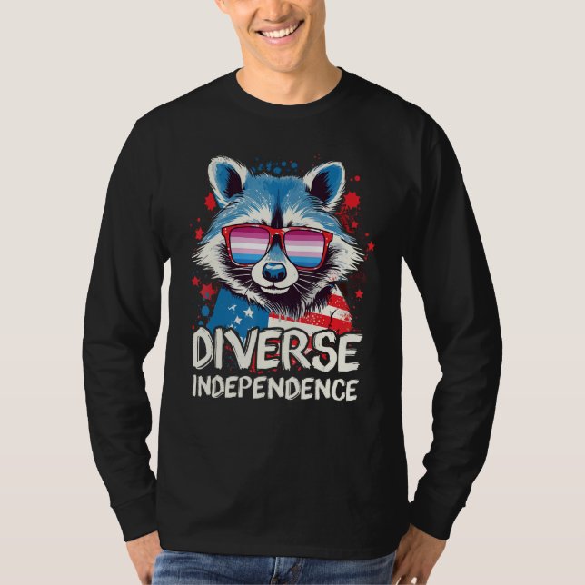 Camiseta Diverse Independence  Raccoon Bigender Sunglasses  (Anverso)