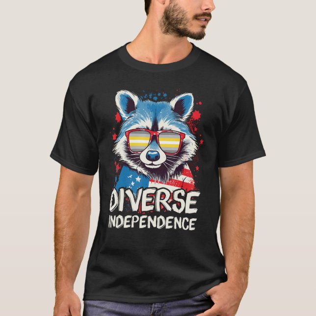 Camiseta Diverse Independence  Raccoon Demigender Sunglasse (Anverso)