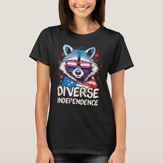 Camiseta Diverse Independence  Raccoon Gender Fluid Sunglas (Anverso)