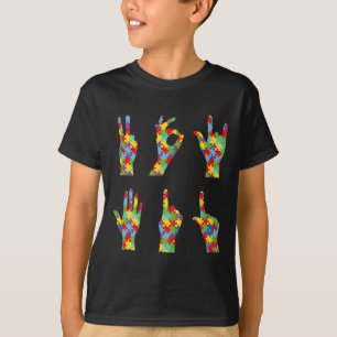 Camiseta Diversión ASL Amor Rótulo Lenguaje Autismo Concien