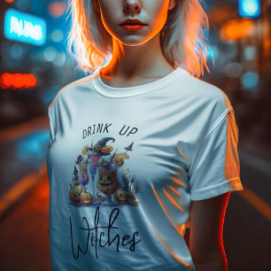 Camiseta Diversión Bebida Arriba Brujas Halloween