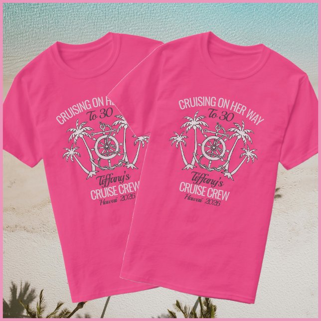 Camiseta Diversión Crucero de Cumpleaños Rosa y Blanco 2026 (Subido por el creador)