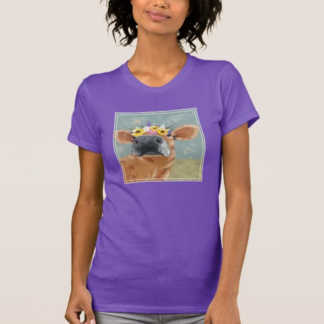 Camiseta Diversión de granja - Vaca con corona de flores (Anverso)