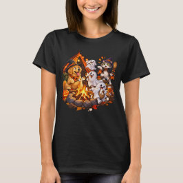 Camiseta ¡Diversión de Halloween con perro, gato, fantasma
