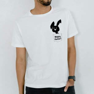 Camiseta Diversión de Pascua Alegre Conejo Negro y Blanco P