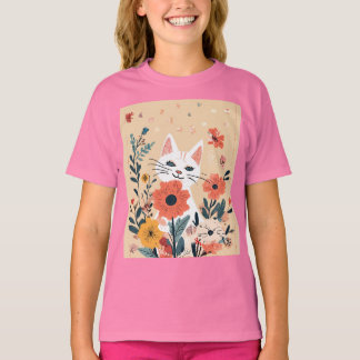 Camiseta "Diversión floral: Tiempo de juego del gato con fl