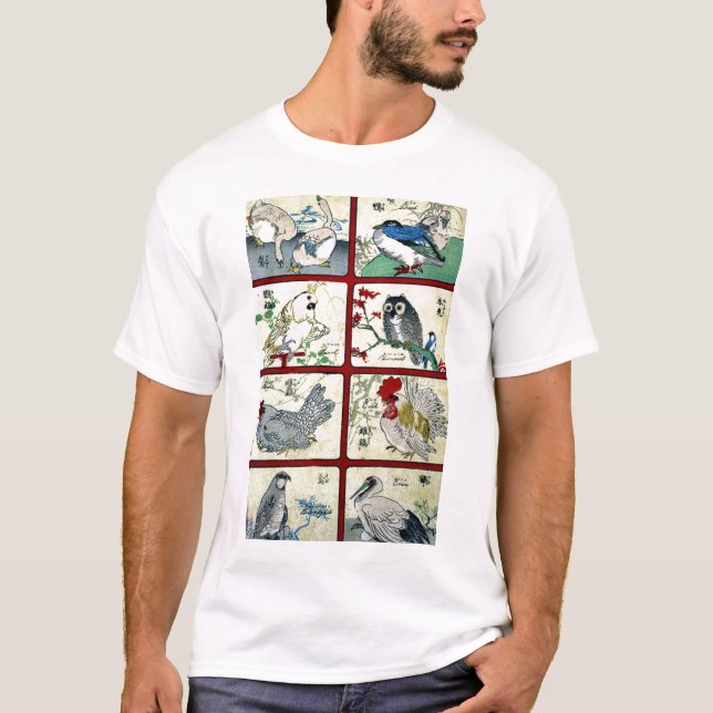 Camiseta Diversos tipos de pájaros Ukiyoe (Anverso)