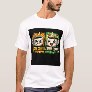 Camiseta Divertida Antes del Café Después del Café Caricatu