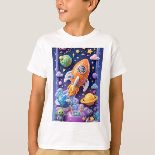 Camiseta Divertida aventura espacial cohete vertical 3D