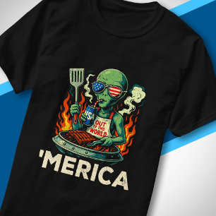 Camiseta Divertida Barbacoa Alienígena Americana a la Parri
