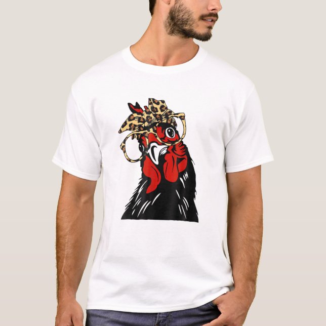 Camiseta Divertida Chicken Mom Con Leopard Bandana Headband (Anverso)
