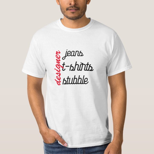 Camiseta divertida con barba y vaqueros de diseñad (Anverso)