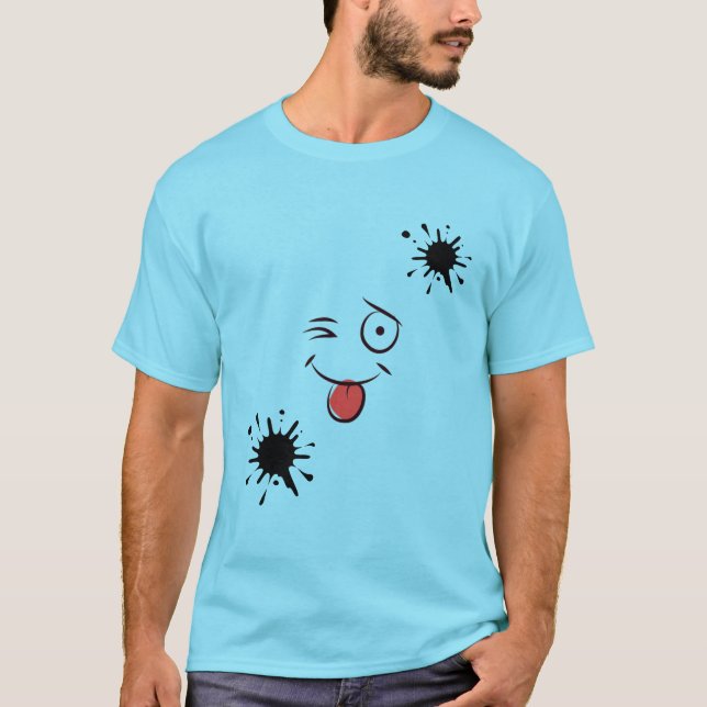 Camiseta divertida con cara sonriente y salpicadur (Anverso)