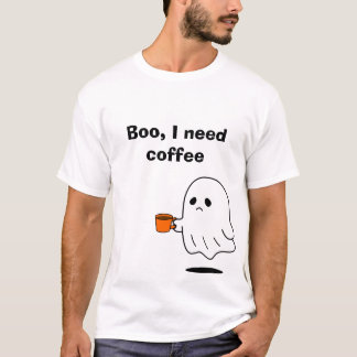 Camiseta divertida con fantasma y café - 'Buuu, ne