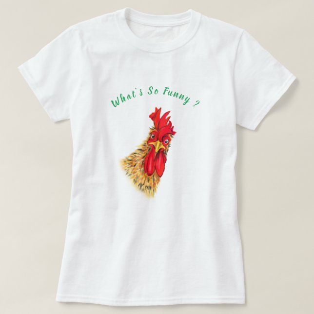 Camiseta divertida con gallo sorprendido - texto P (Diseño del anverso)