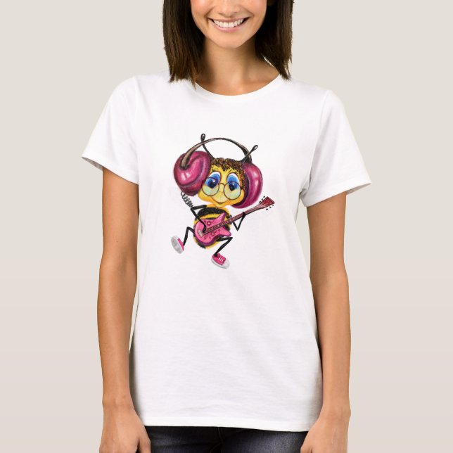 Camiseta divertida con guitarrista de abeja (Anverso)