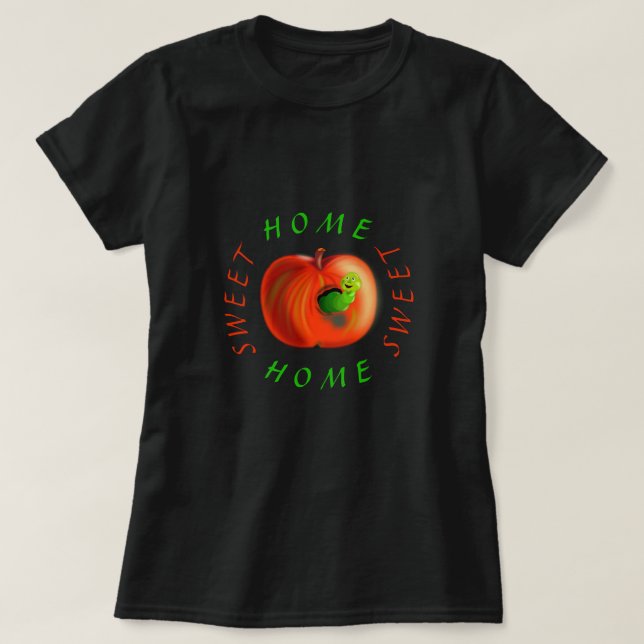 Camiseta divertida con Gusano Apple feliz - Texto  (Diseño del anverso)