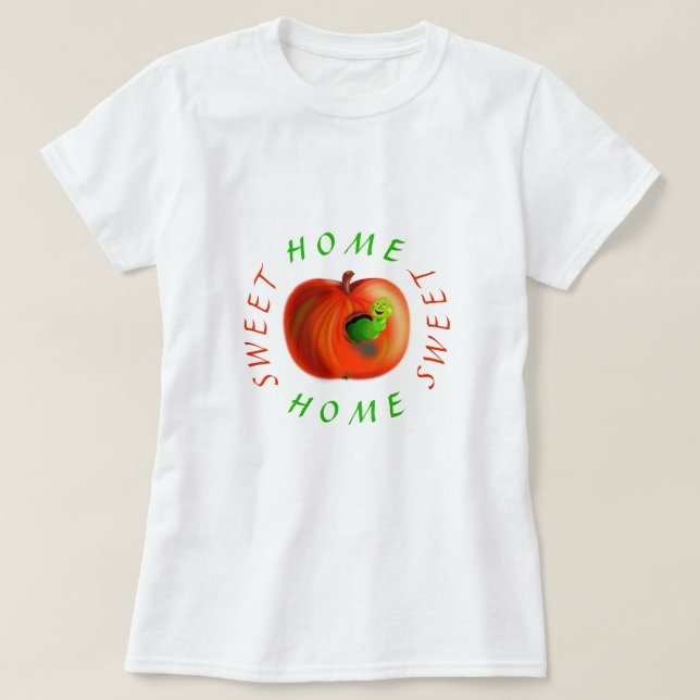 Camiseta divertida con gusano en Apple - Hogar dul (Diseño del anverso)