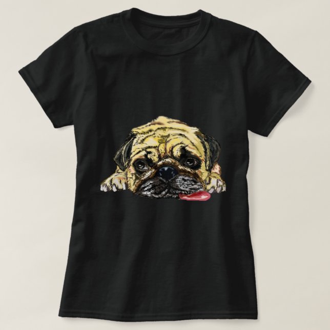 Camiseta divertida con perro de pug - Cansado (Diseño del anverso)