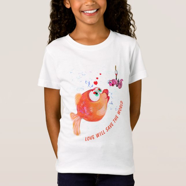 Camiseta divertida con pescado y gusano - texto Pe (Anverso)