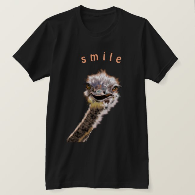Camiseta divertida con sonrisa alegre de avestruz  (Anverso del diseño)