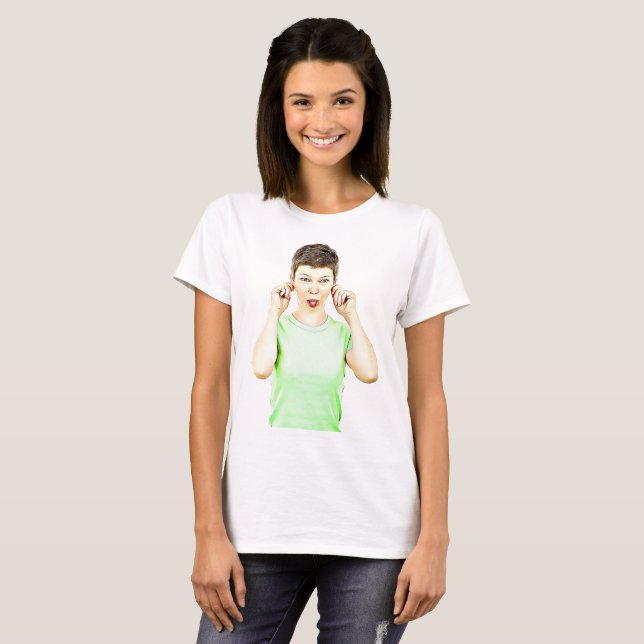 Camiseta Divertida Dama Haciendo Caras Divertida (Anverso completo)