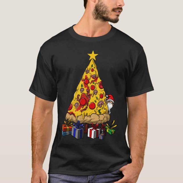 Camiseta divertida de árbol de Navidad de pizza pa (Anverso)
