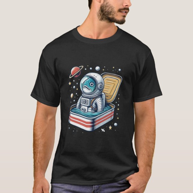  Camiseta Divertida de Astronauta con Sardina Retr (Anverso)