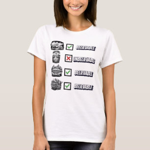 Camiseta divertida de ateo, creíble vs increíble
