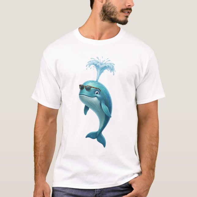 Camiseta divertida de ballena azul 3D (Anverso)