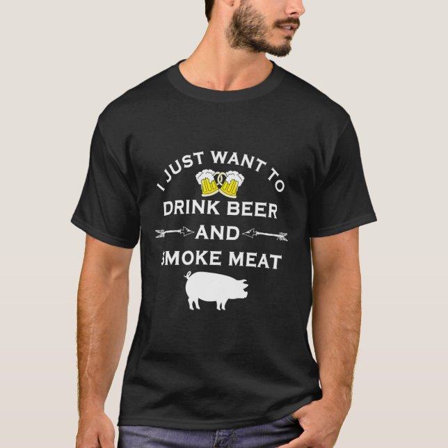 Camiseta Divertida De Barbacoa Bebe Cerveza Fuma C (Anverso)