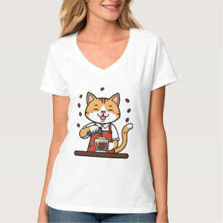 Camiseta Divertida de Barista de Gato