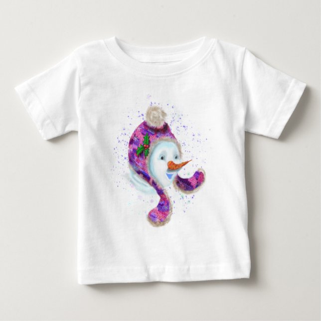 Camiseta divertida de bebé con muñeco de nieve con (Anverso)
