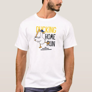 Camiseta divertida de béisbol con pato agachado