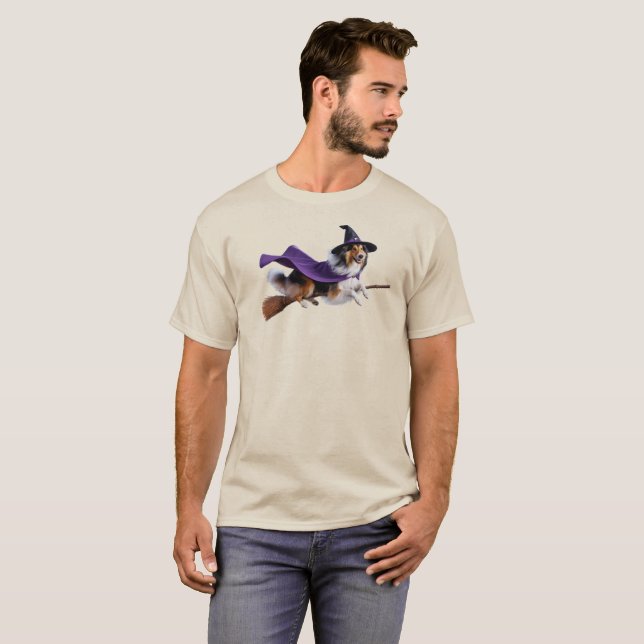 Camiseta divertida de bruja Collie (Anverso completo)