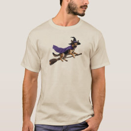 Camiseta divertida de bruja con pastor alemán