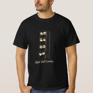 Camiseta divertida de búho nocturno cargando turno