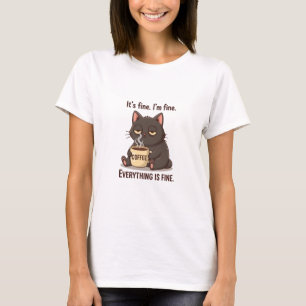 Camiseta divertida de café para mujeres con gato c