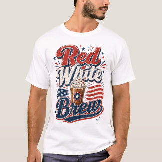 Camiseta divertida de café patriótica roja blanca