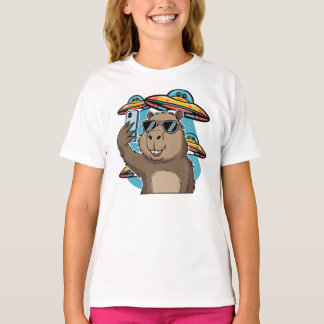 Camiseta divertida de capibara con alienígena de o