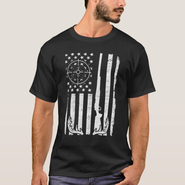 Camiseta divertida de cazador, caza, bandera ameri (Anverso)