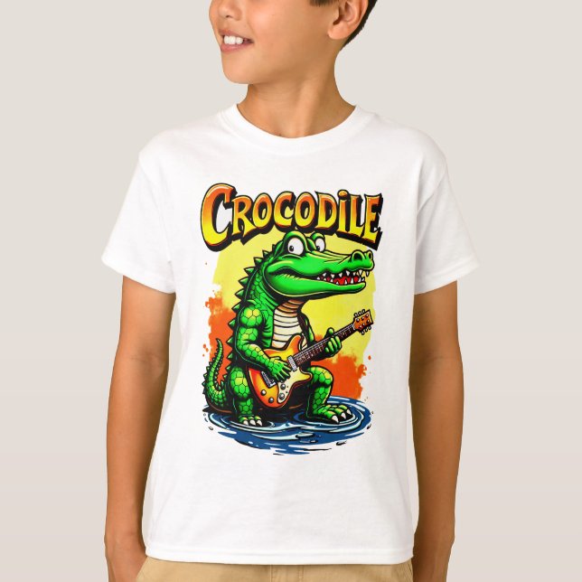 Camiseta divertida de cocodrilo: Gráfica de guitar (Anverso)